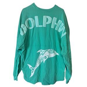 Spirit Jersey Shirt Sea World Green Puff Letter Spellout Dolphin XL glitter tee